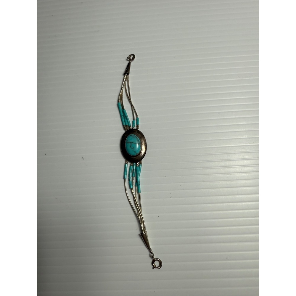 Turquoise Sterling Silver Bead Strand Bracelet Southwestern 925